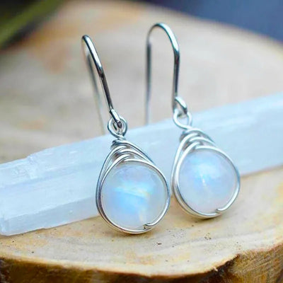 Dainty Female White Moonstone Drop Earrings Cute Silver Color Dangle Earrings For Women Trendy Bridal Round Wedding Earring