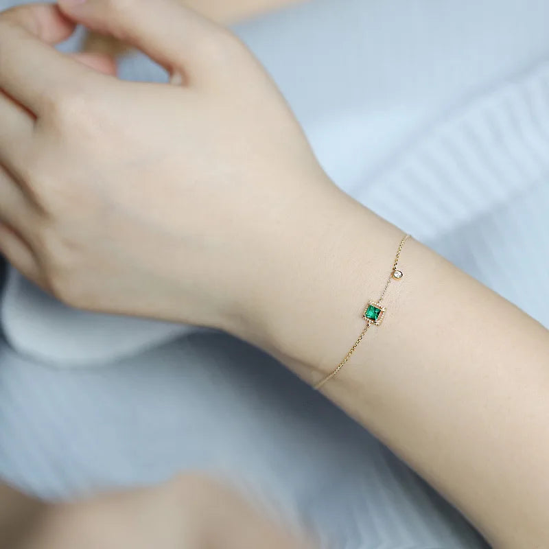 Japanese Simple Emerald Crystal Chain Bracelet