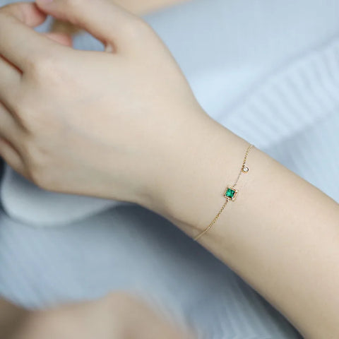 Japanese Simple Emerald Crystal Chain Bracelet