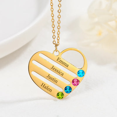 Personalized Engraved Heart Necklace with Birthstones