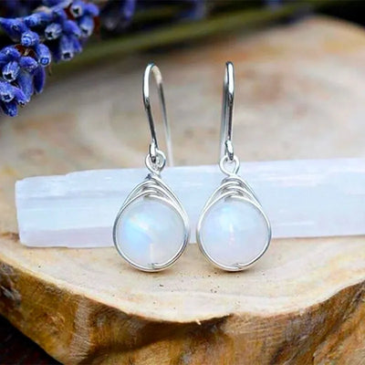 Dainty Female White Moonstone Drop Earrings Cute Silver Color Dangle Earrings For Women Trendy Bridal Round Wedding Earring