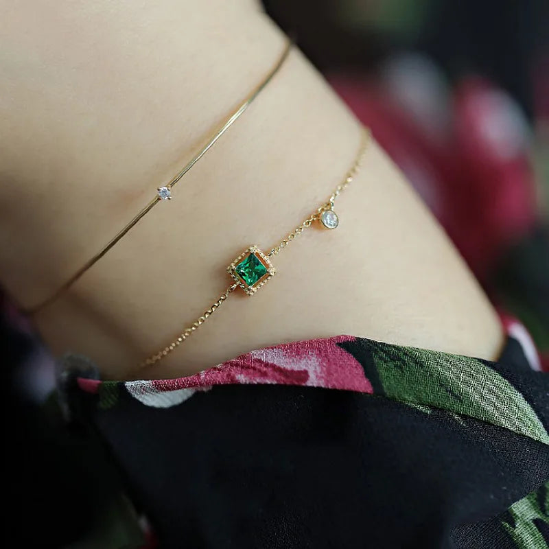 Japanese Simple Emerald Crystal Chain Bracelet