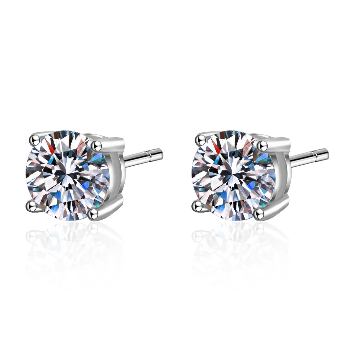 Round Cut Diamond Birthstone Stud Earrings in 14K White Gold