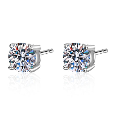 Round Cut Diamond Birthstone Stud Earrings in 14K White Gold