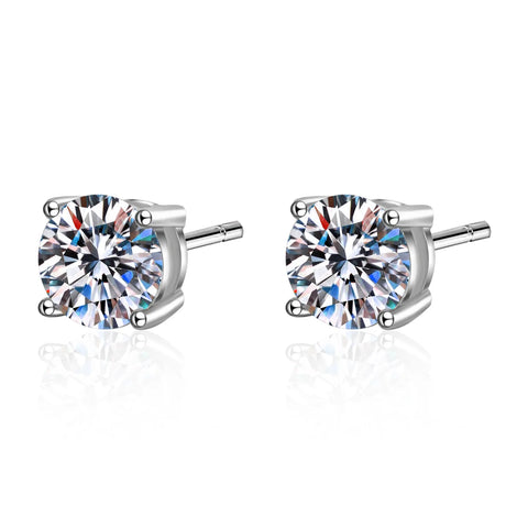 Moissanite Stud Earrings in 14K White Gold Plated Sterling Silver