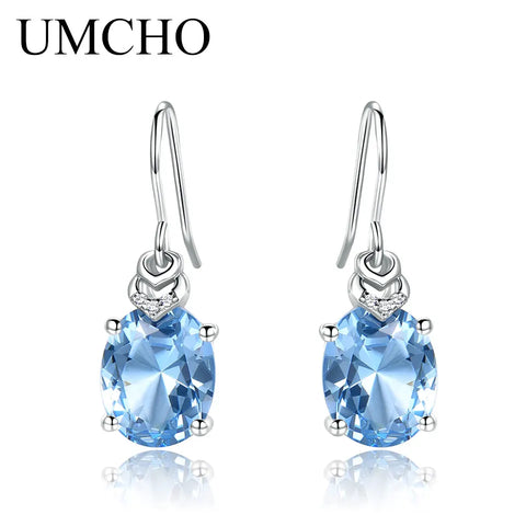 Nano Blue Topaz Gemstone Drop Earrings