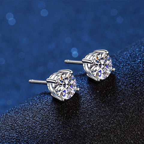 Moissanite Stud Earrings in 14K White Gold Plated Sterling Silver