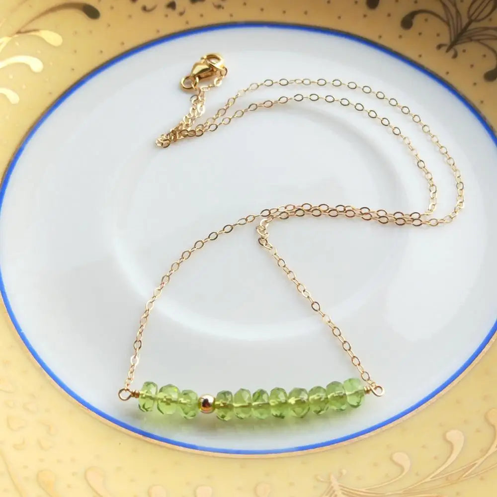 Lii Ji Genuine Natural Green Peridot Sparkling Beads US 9K GF Chain Link Delicated Handmade Necklace 40cm/45cm