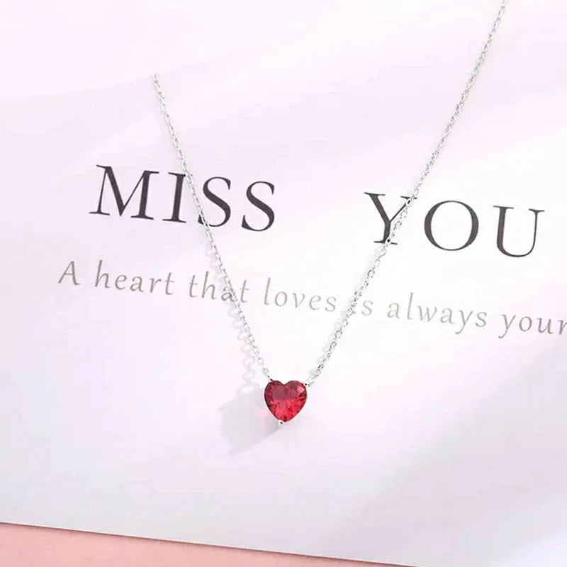925 Sterling Silver Heart Shape Ruby Necklace