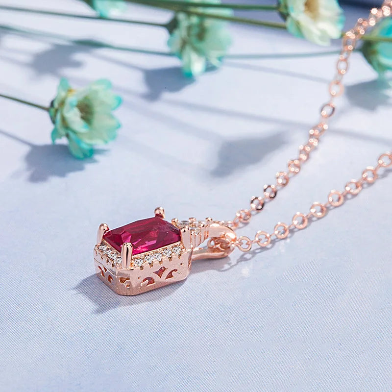 14K Rose Gold Pierscionki Pendant Bizuteria Gemstone Real Natural Red Ruby Treasure Pendant Necklace Jewelry Pendant Females