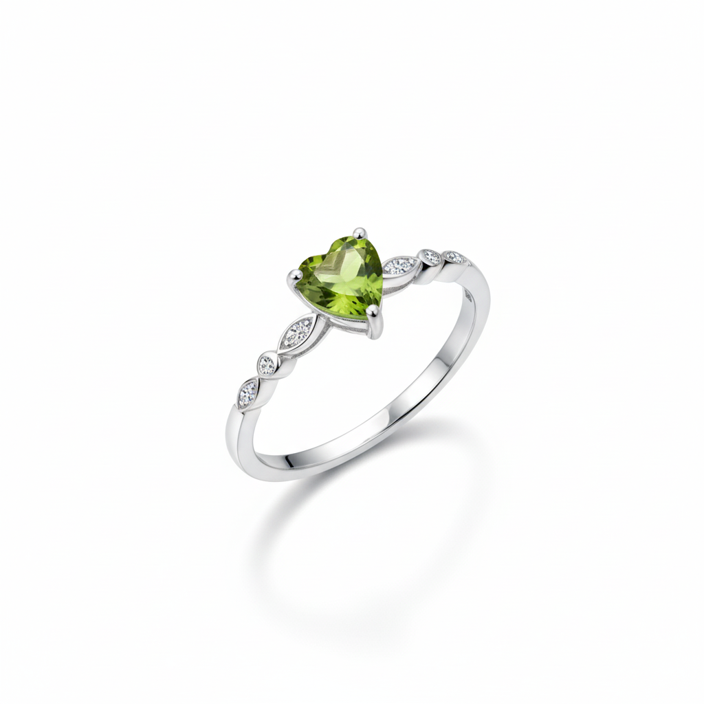 CoLife Jewelry 100% Natural Peridot Ring for Daily Wear 6mm Heart Shape Peridot Sivler Ring Fashion Peridot Jewelry