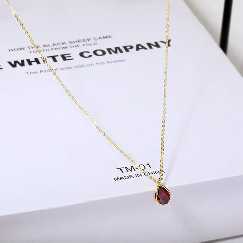 Ruby Drop Yellow Gold Necklace