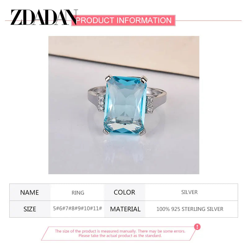 ZDADAN 925 Sterling Silver Charm Topaz Ring For Women Luxury Wedding Jewelry Party Gift