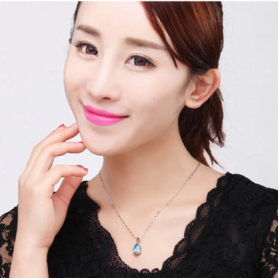 Angel Tear S925 Silver Aquamarine Pendant Necklace for Women