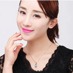 Aquamarine Pendant Necklace for Women Fashion Valentine's Day Jewelrys Gifts