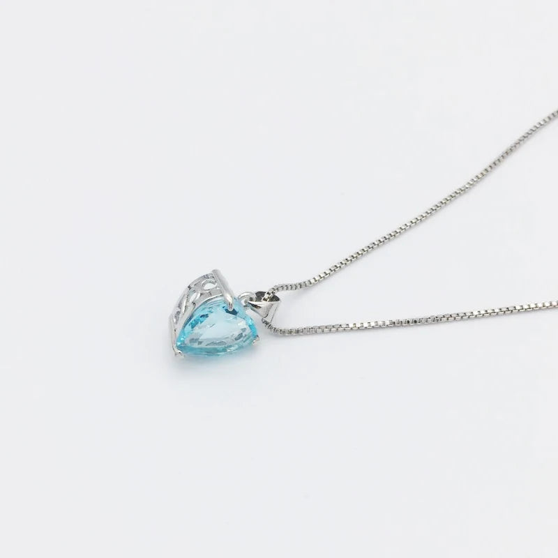 925 Silver Heart-Shaped Sapphire Pendant Necklace