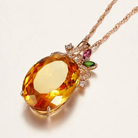 Classic Oval Citrine Gemstone Pendant Necklace