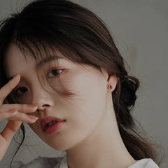 WOOZU 14k Gold Plated Real 925 Sterling Silver Luxury Ruby Zircon Stud Earrings For Women Party Korean GirlFriend Jewelry Gift