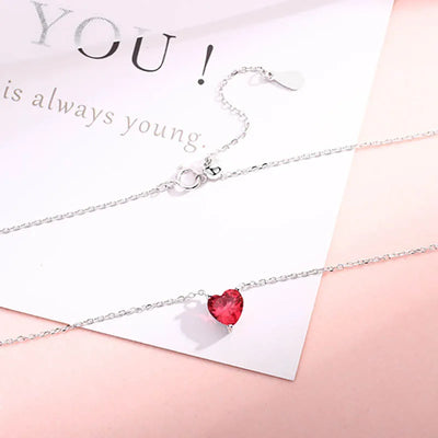 925 Sterling Silver Heart Shape Ruby Necklace
