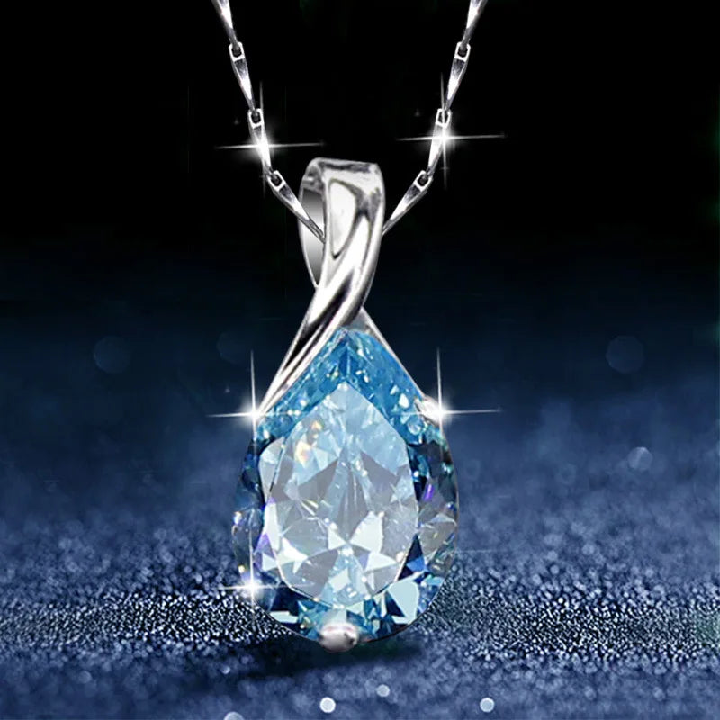 Angel Tear S925 Silver Aquamarine Pendant Necklace for Women