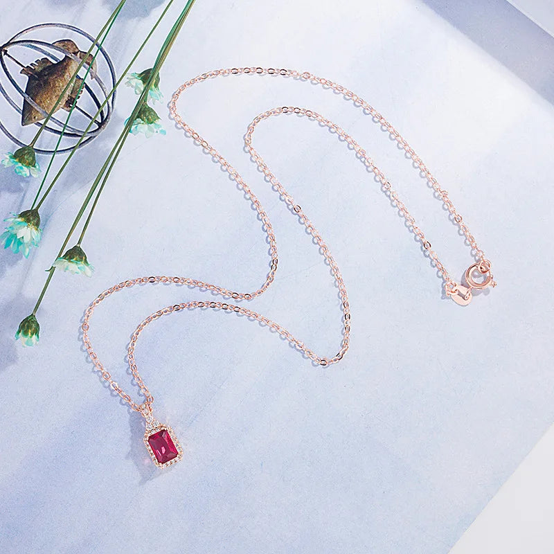 14K Rose Gold Pierscionki Pendant Bizuteria Gemstone Real Natural Red Ruby Treasure Pendant Necklace Jewelry Pendant Females