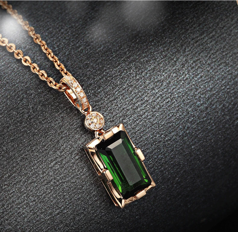 Natural Emerald 14K Rose Real Gold Necklace Pendant Emerald Jade Gemstone Necklace for Women Peridot Bizuteria Jewelry Pendant