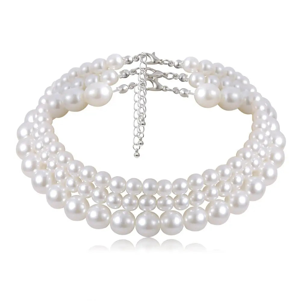 3-Piece Boho Multilayered Imitation Pearl Choker Set