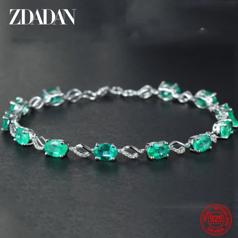 ZDADAN 925 Sterling Silver Emerald Bracelet Chain For Women Fashion Jewelry Accessories