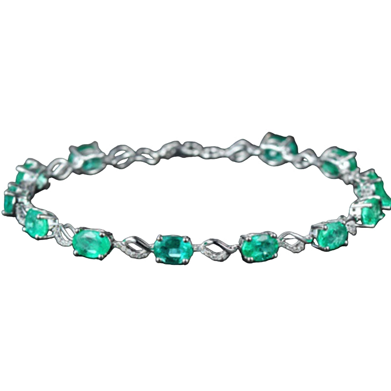 Emerald Oval Link Emerald Accent Bracelet for Taurus