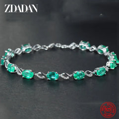 ZDADAN 925 Sterling Silver Emerald Bracelet Chain For Women Fashion Jewelry Accessories