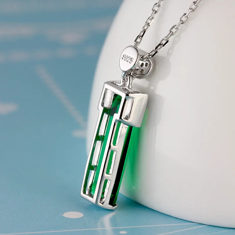 S925 Silver Emerald Gemstone Pendant Necklace