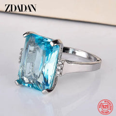 ZDADAN 925 Sterling Silver Charm Topaz Ring For Women Luxury Wedding Jewelry Party Gift
