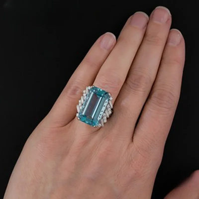 925 Sterling Silver Charm Square Aquamarine Ring For Women Fashion Wedding Jewelry Gift