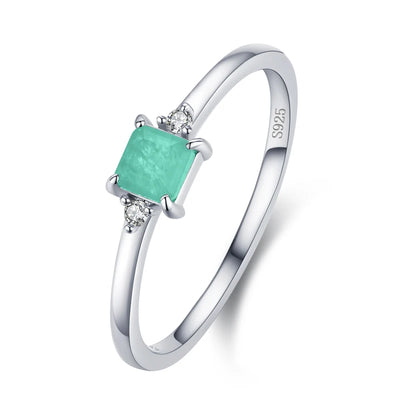 Modian New 925 Sterling Silver Fashion Emerald cut Tourmaline Finger Rings For Women Elegant Simple Paraiba Silver Fine Jewelry