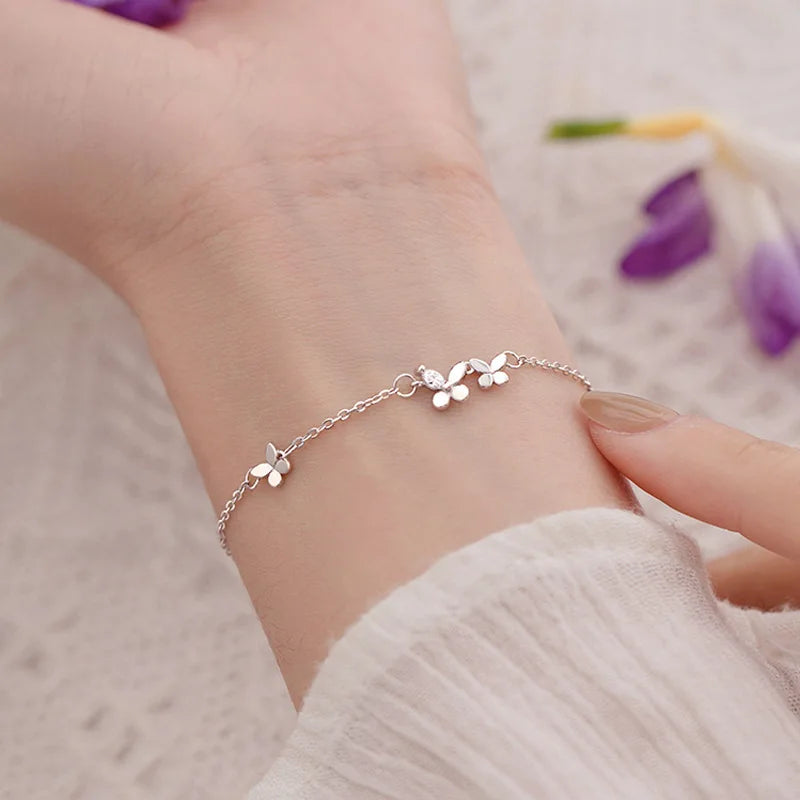 925 Silver Diamond-Studded Butterfly Bracelet