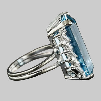 925 Sterling Silver Charm Square Aquamarine Ring For Women Fashion Wedding Jewelry Gift