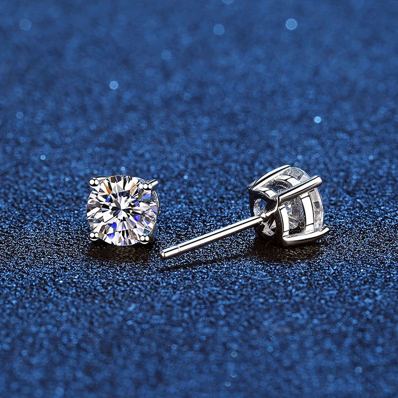 Moissanite Stud Earrings in 14K White Gold Plated Sterling Silver