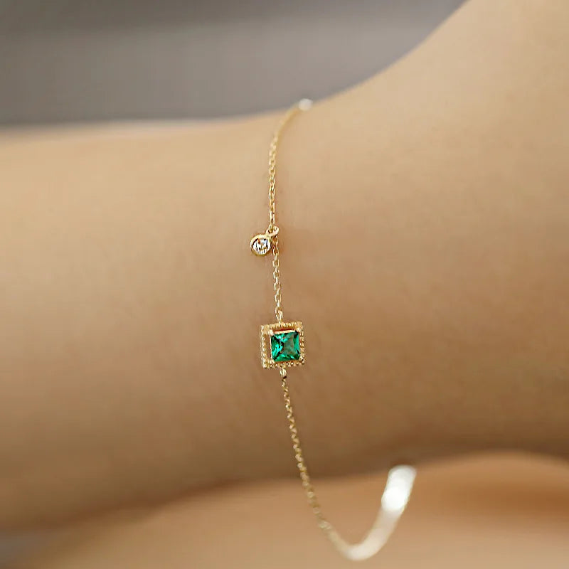 May Gemstone Japanese Emerald Crystal Chain Bracelet