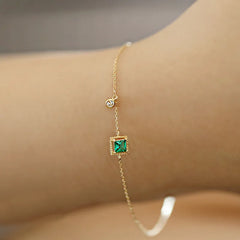 925 Sterling Silver Japanese Simple Emerald Crystal Chain Bracelet Women Light Luxury Temperament Plating 14k Gold Jewelry Gift