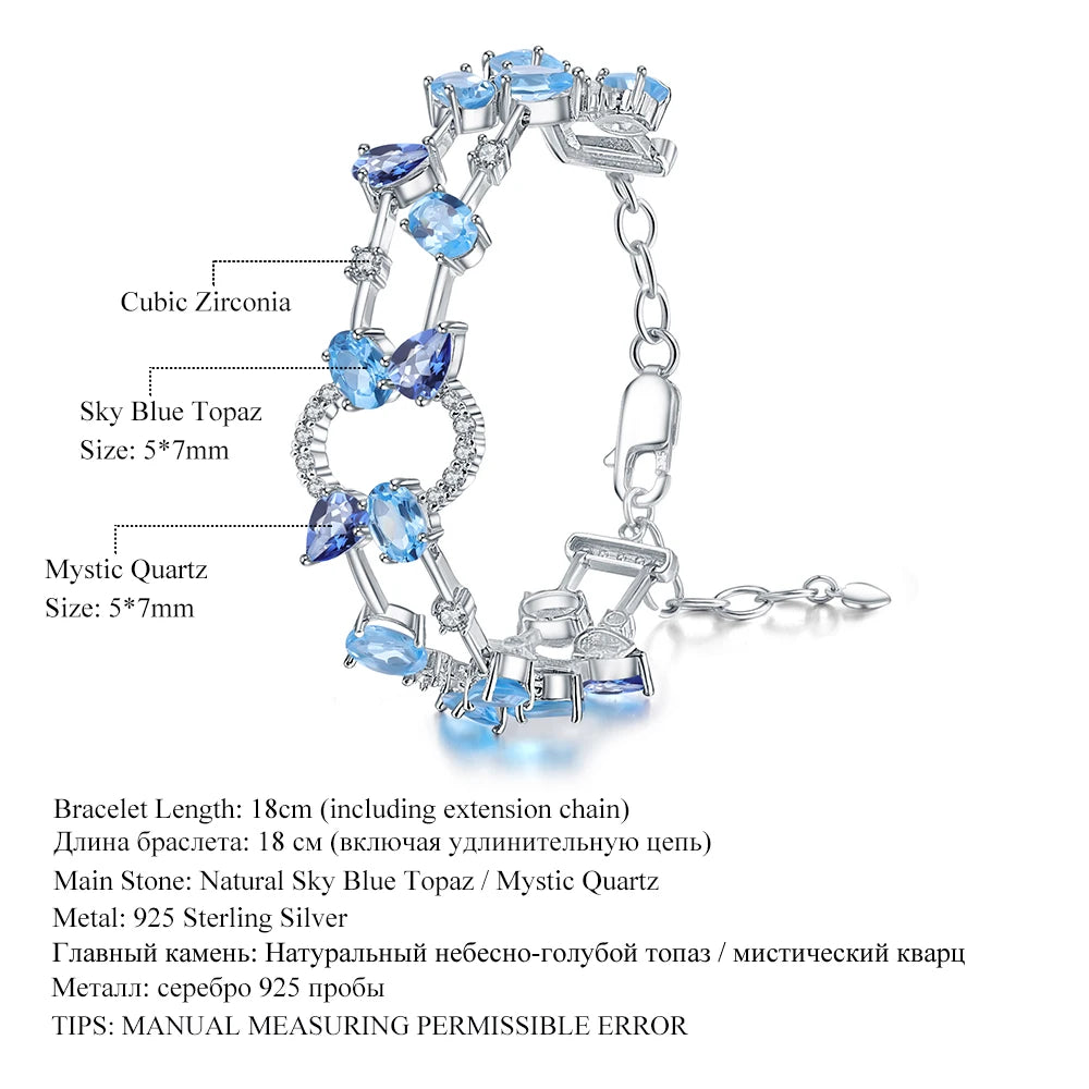 GEM'S BALLET 925 Sterling Silver Multicolor Natural Sky Blue Topaz Mystic Quartz Bracelets Bangles for Women Party Fine Jewelry