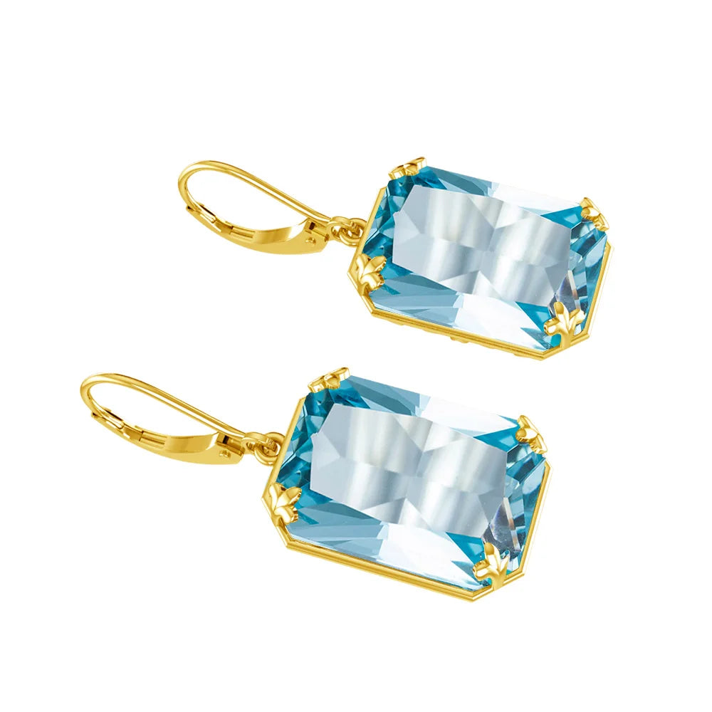Real 100% 925 Silver Earrings Aquamarine 14K Gold Plated Drop Earrings For Women Fine Jewelry Wedding Gift Handmade