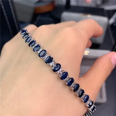 2021 New Arrival High Quality Luxury Jewelry 925 Sterling Silver Oval Cut Blue Sapphire Natural Gemstones Women Bracelet Gift