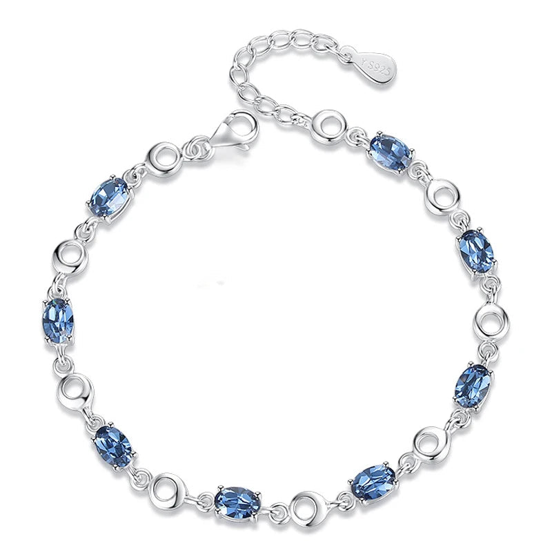 925 Sterling Silver Sapphire Charm Bracelet