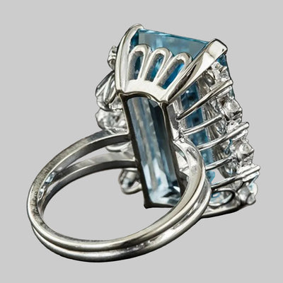 925 Sterling Silver Charm Square Aquamarine Ring For Women Fashion Wedding Jewelry Gift