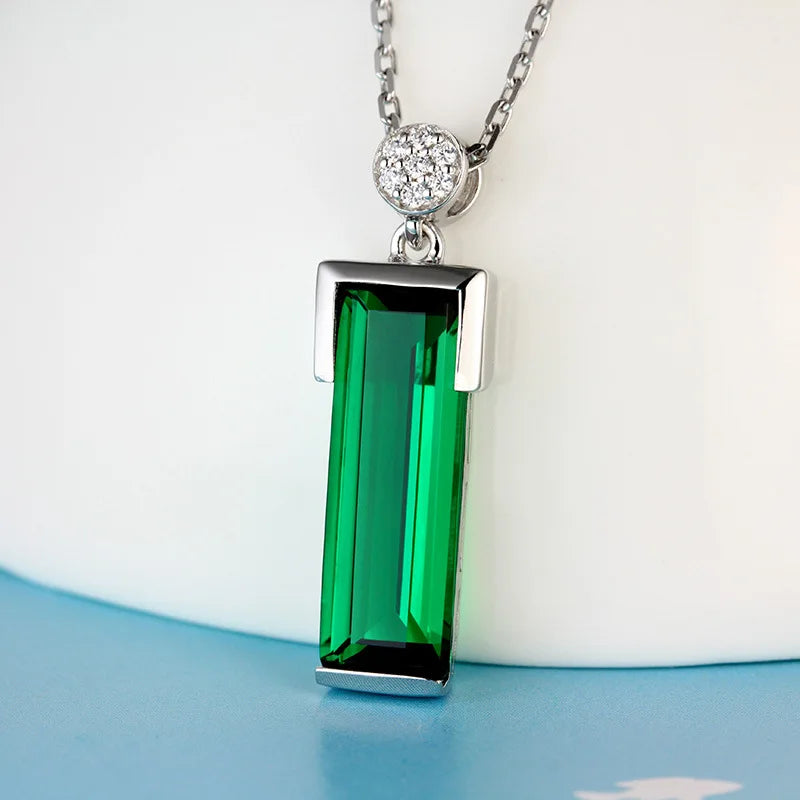 S925 Silver Emerald Gemstone Pendant Necklace