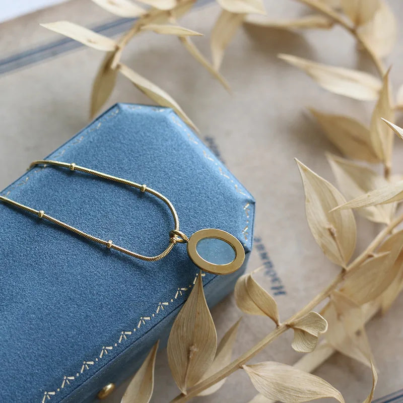 Gold Plated Beads Chain Aquamarine Pendant Necklace