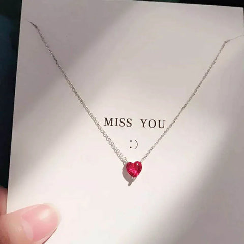 925 Sterling Silver Heart Shape Ruby Necklace