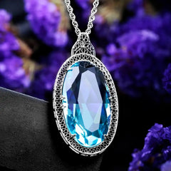 Vintage Oval Aquamarine Pendant Necklace