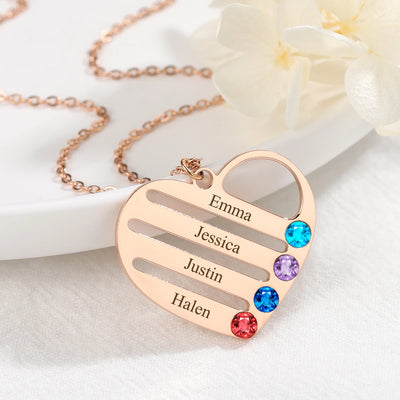 Personalized Engraved Heart Necklace with Birthstones
