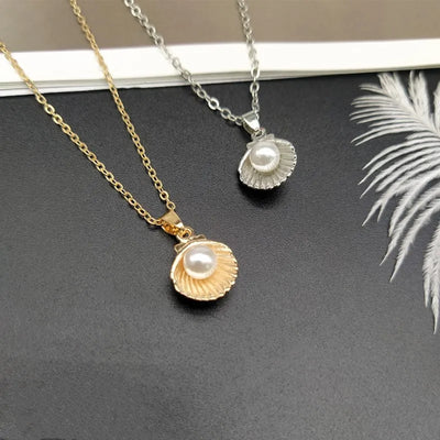 Summer Shell Imitation Pearl Pendant Necklace